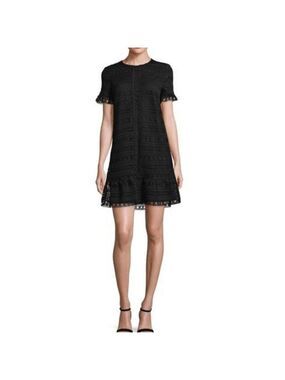 *Kate Spade Black Lace Short Sleeve Shift Dress w/ Flounce Hem – Size 2
